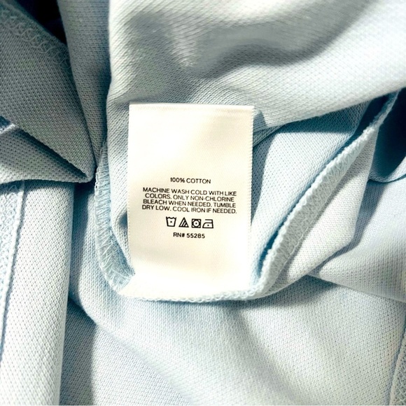 Men’ Express Medium X-Logo Perfect Pima Cotton Pique Polo Blue Fog Business NWOT - Picture 7 of 8